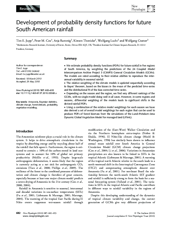 (PDF) Development of probability density functions for future South ...