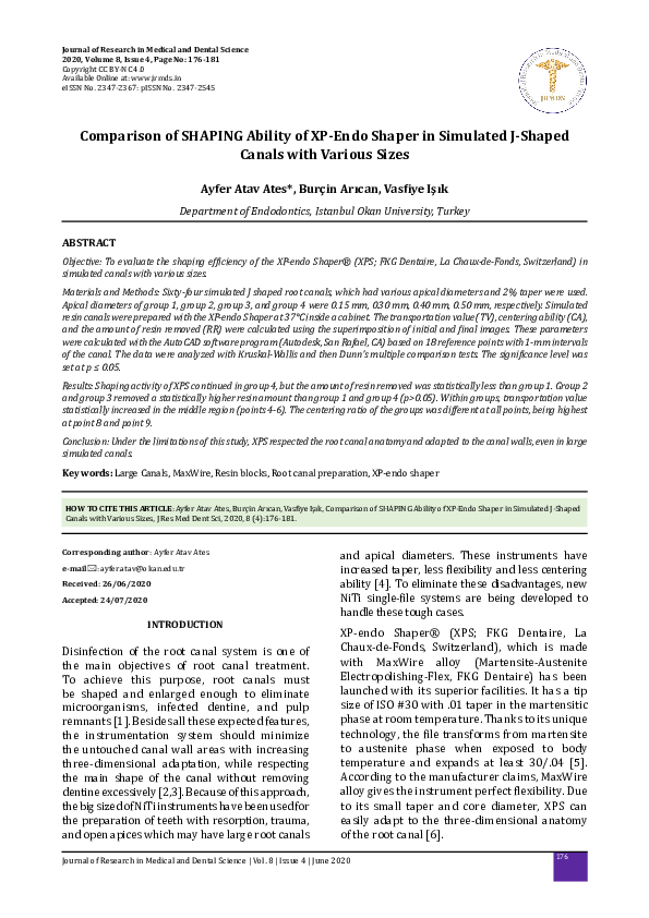 (PDF) Comparison of Shaping Ability of XP-Endo Shaper in Simulated J ...