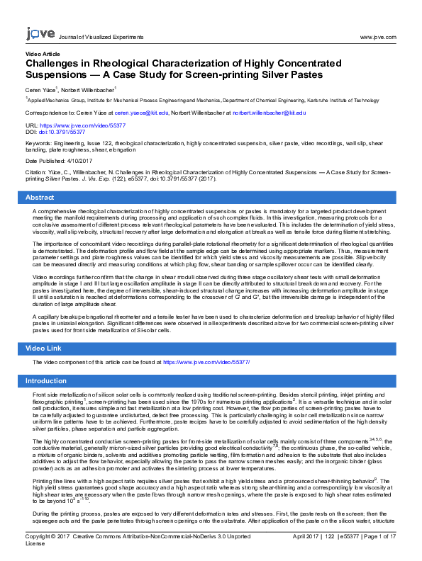 (PDF) Challenges in Rheological Characterization of Highly Concentrated ...