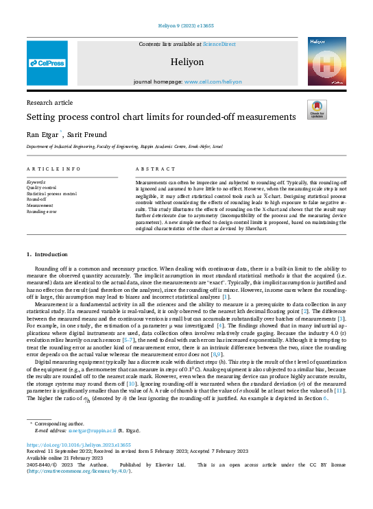 (PDF) Setting process control chart limits for rounded-off measurements