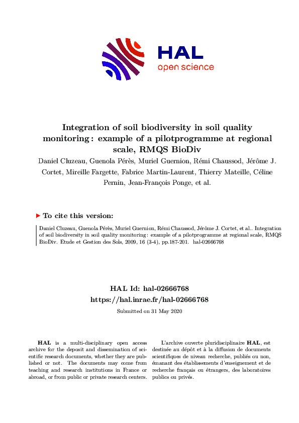 (PDF) Integration of soil biodiversity in soil quality monitoring ...