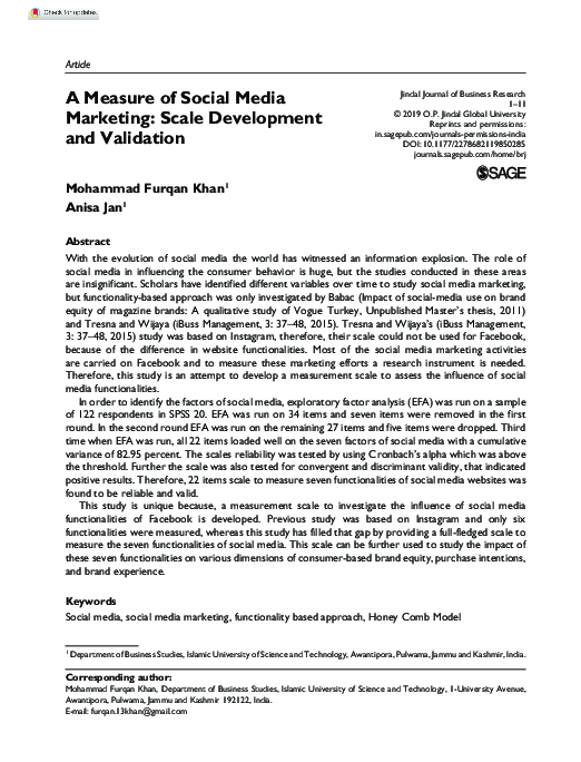 (PDF) A Measure of Social Media Marketing: Scale Development and Validation