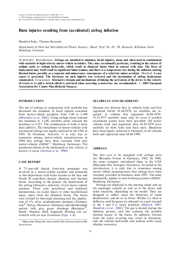 (PDF) Burn injuries resulting from (accidental) airbag inflation