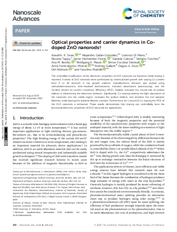 (PDF) Optical properties and carrier dynamics in Co-doped ZnO nanorods