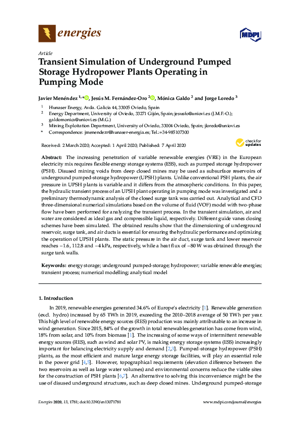 (PDF) Transient Simulation of Underground Pumped Storage Hydropower ...