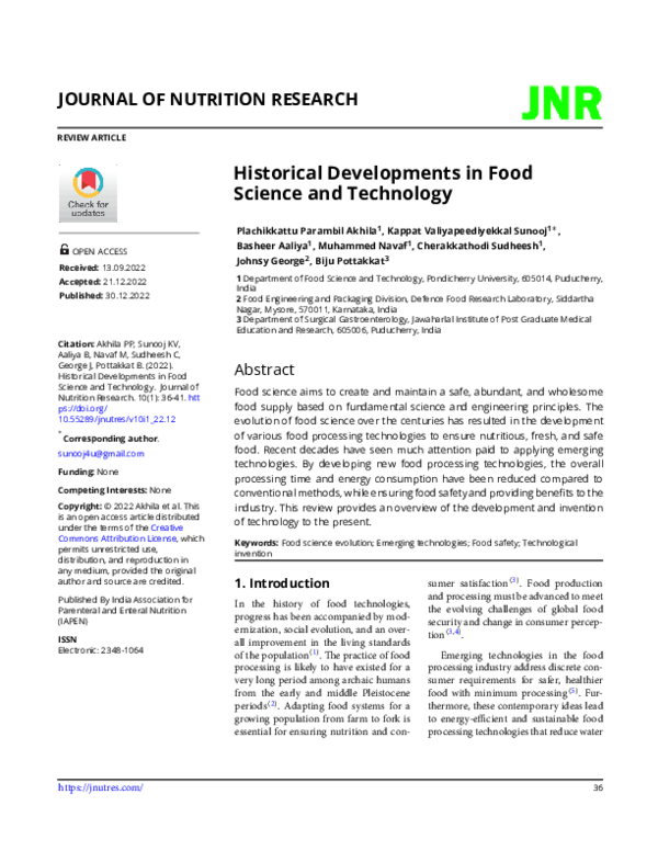 (PDF) Historical Developments in Food Science and Technology