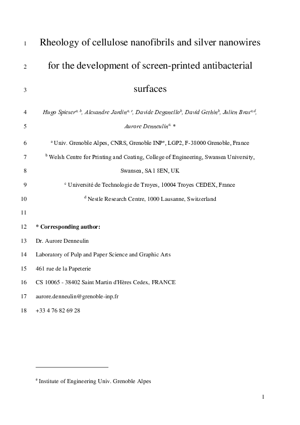 (PDF) Rheology of cellulose nanofibrils and silver nanowires for the ...