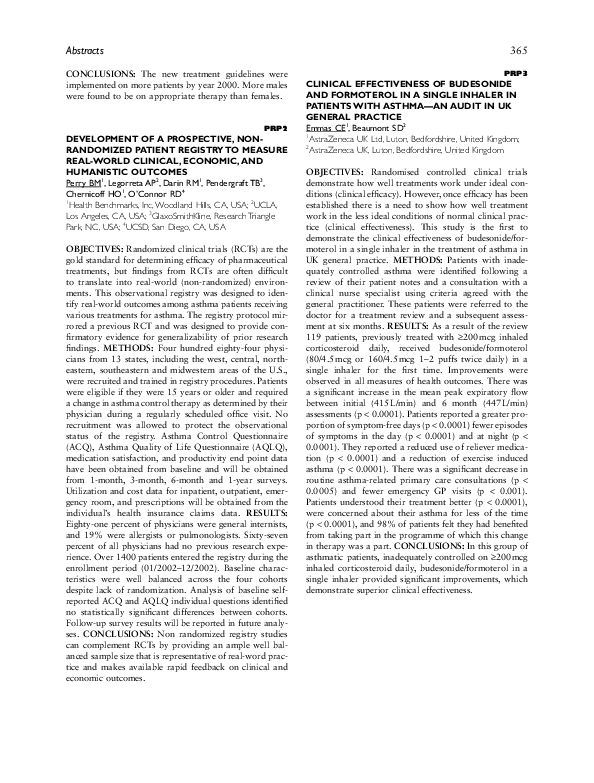 (PDF) PRP3: Clinical Effectiveness of Budesonide and Formoterol in a ...