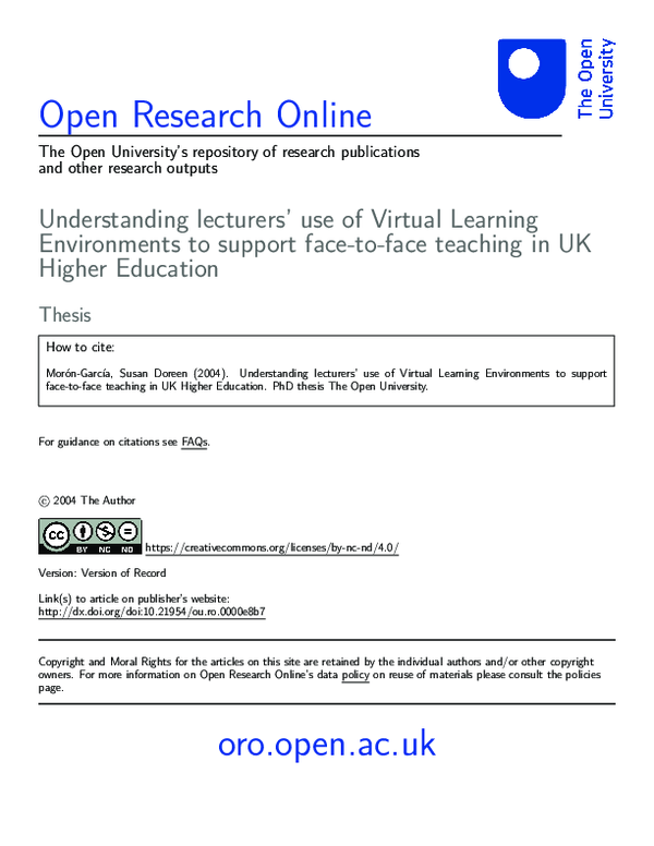 (PDF) Understanding lecturers' use of Virtual Learning Environments to ...
