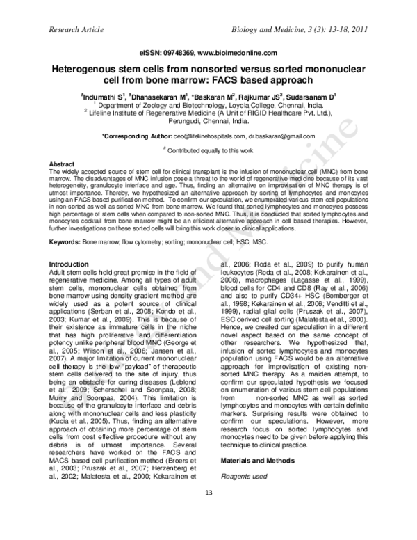 (PDF) Heterogenous stem cells from nonsorted versus sorted mononuclear ...