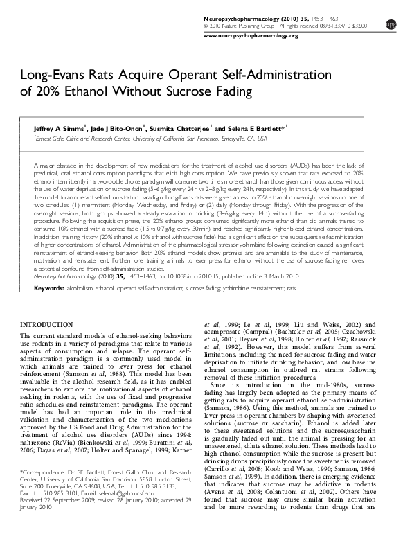 (PDF) Long-Evans Rats Acquire Operant Self-Administration of 20% ...