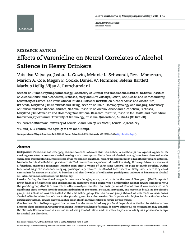 (PDF) Effects of Varenicline on Neural Correlates of Alcohol Salience ...
