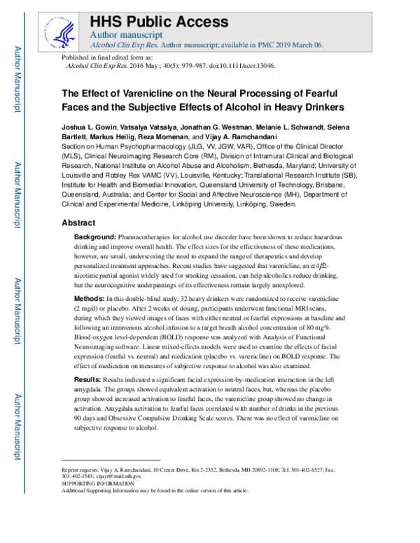 (PDF) The Effect of Varenicline on the Neural Processing of Fearful ...