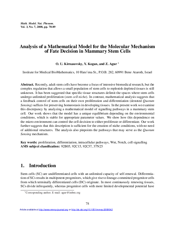 (PDF) Analysis of a Mathematical Model for the Molecular Mechanism of ...