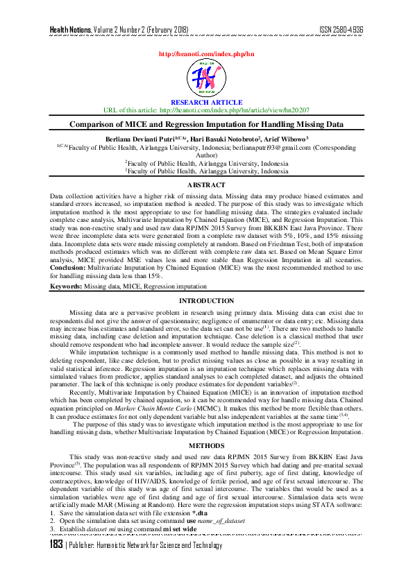 (PDF) Comparison of MICE and Regression Imputation for Handling Missing ...