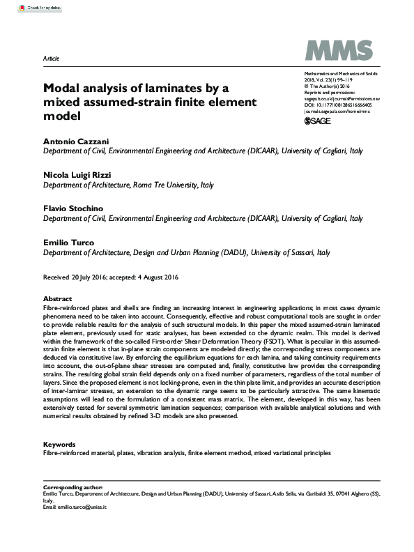 (PDF) Modal analysis of laminates by a mixed assumed-strain finite ...