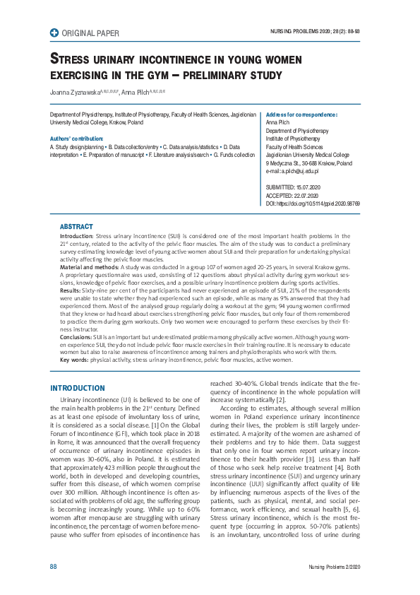 (PDF) Stress urinary incontinence in young women exercising in the gym