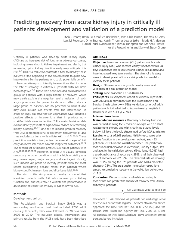 (PDF) Predicting recovery from acute kidney injury in critically ill ...
