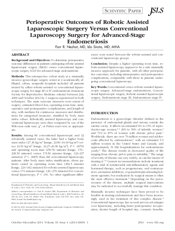 (PDF) Perioperative outcomes of robotic assisted laparoscopic surgery ...