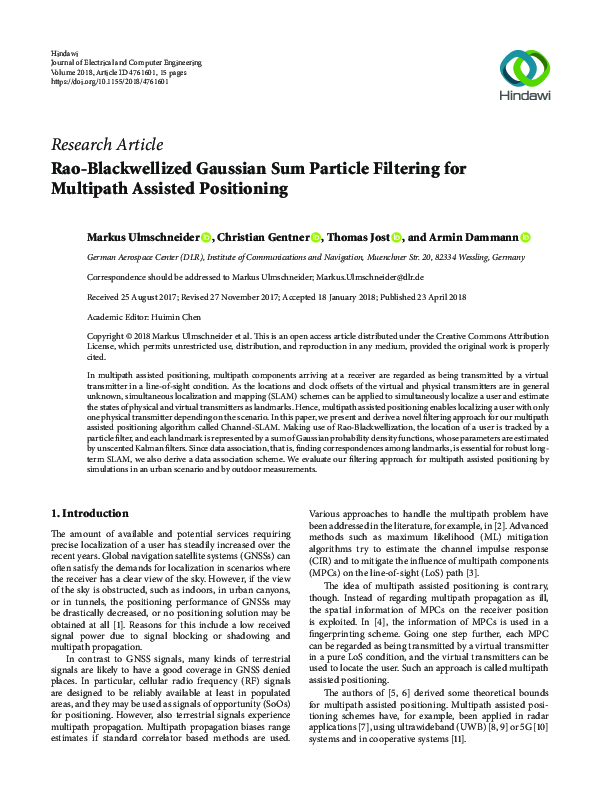 (PDF) Rao-Blackwellized Gaussian Sum Particle Filtering for Multipath ...