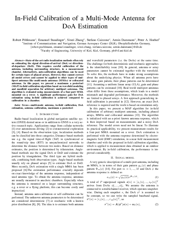 (PDF) InField Calibration of a MultiMode Antenna for DoA Estimation