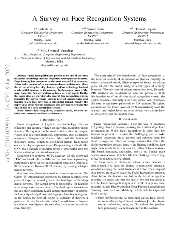 (PDF) A Survey on Face Recognition Systems
