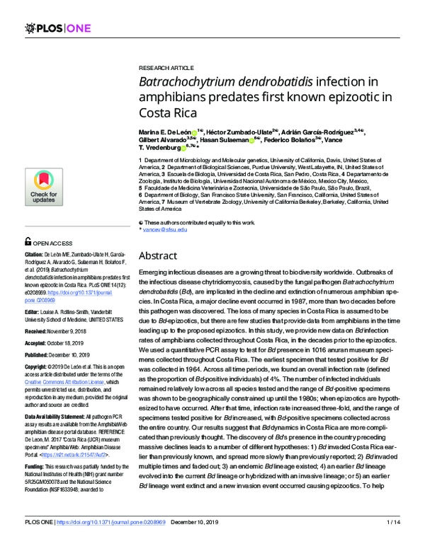 (PDF) Batrachochytrium dendrobatidis Infection in the Recently ...