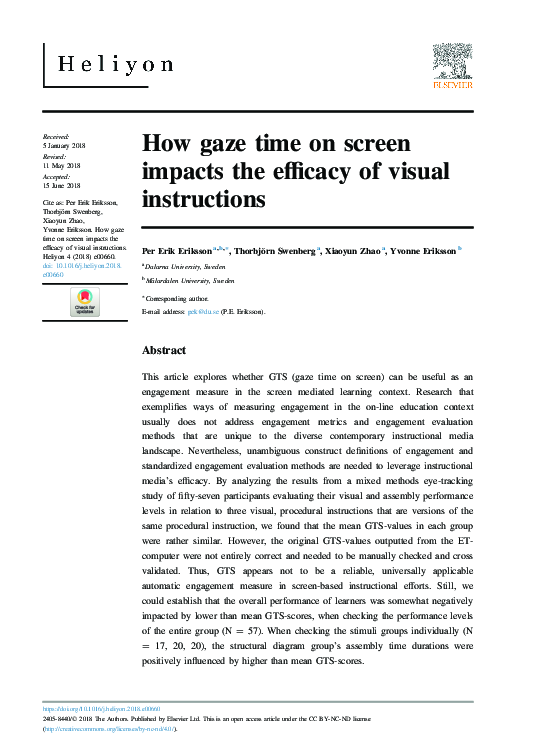 (PDF) How gaze time on screen impacts the efficacy of visual instructions