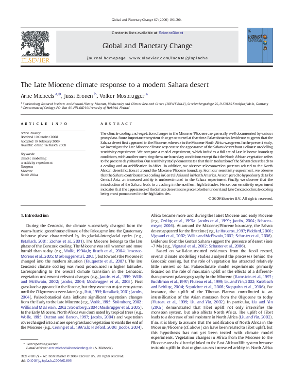 (PDF) The Late Miocene climate response to a modern Sahara desert