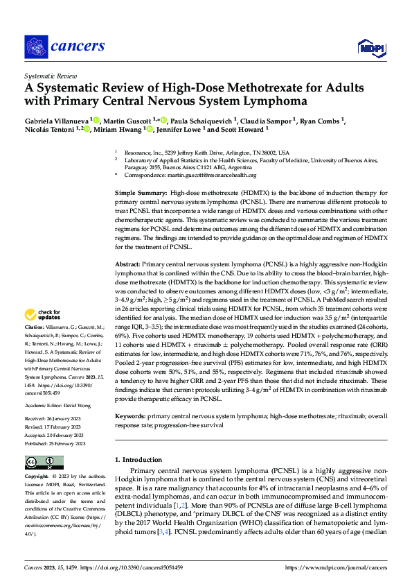 (PDF) A Systematic Review of High-Dose Methotrexate for Adults with ...