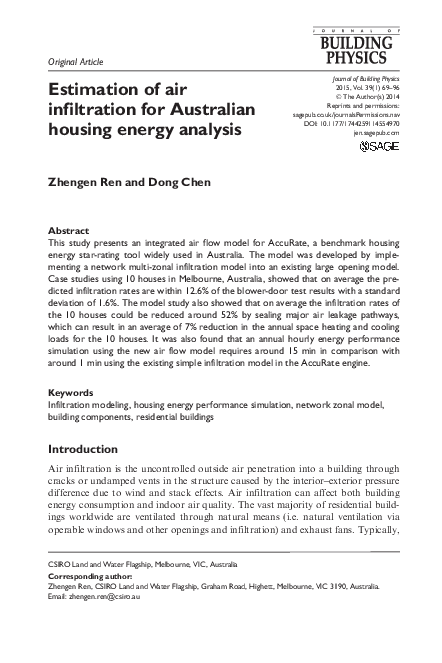 (PDF) Estimation of air infiltration for Australian housing energy analysis