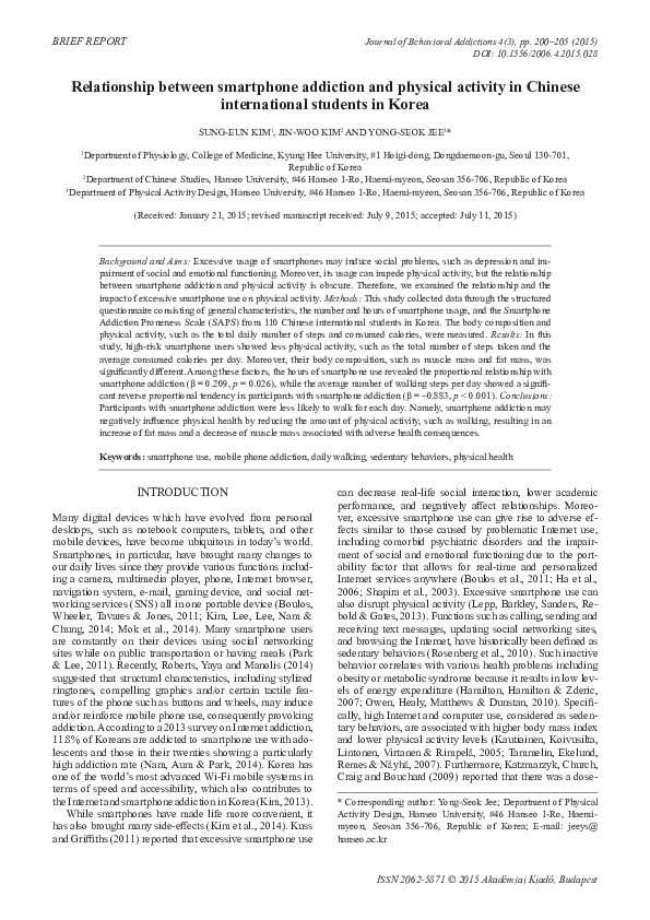 (PDF) Relationship between smartphone addiction and physical activity ...