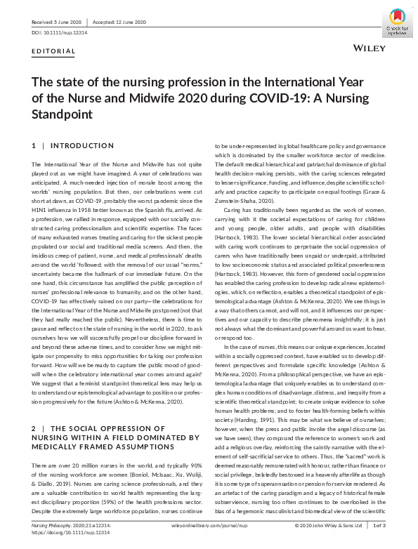 (PDF) The state of the nursing profession in the International Year of ...