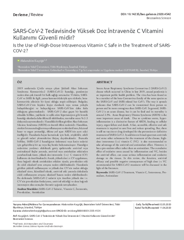 (PDF) Is high Dose Intravenous Vitamin C Safe to Use in SARSCoV- 2 ...