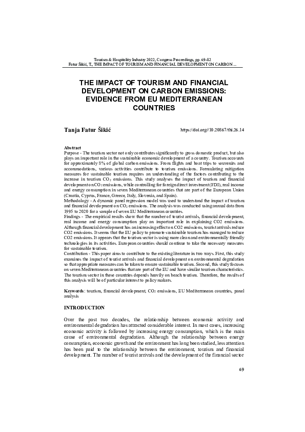 (PDF) The Impact of Tourism and Financial Development on Carbon ...