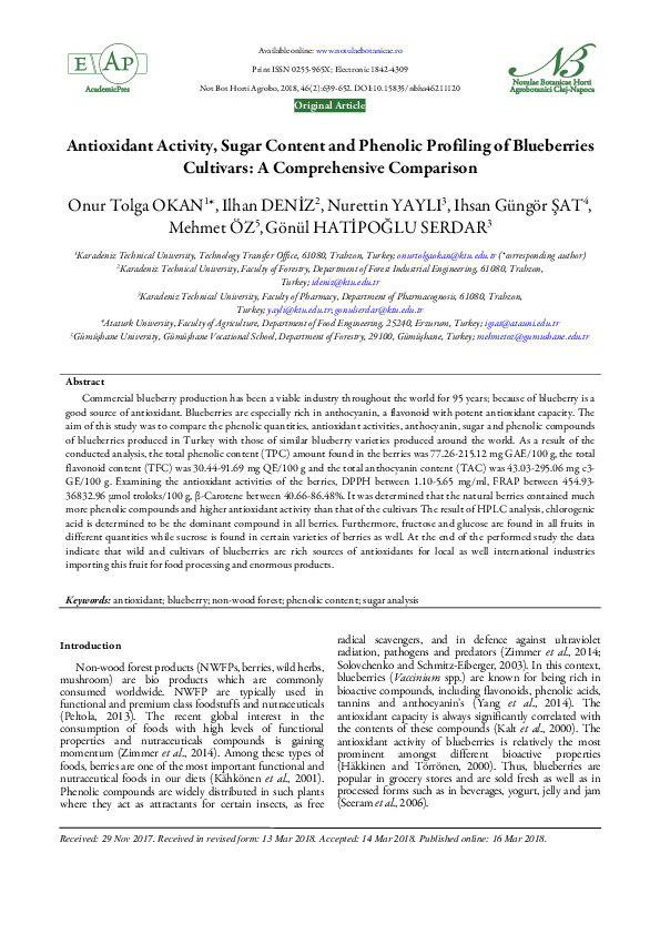 (PDF) Antioxidant Activity, Sugar Content and Phenolic Profiling of Blueberries Cultivars A