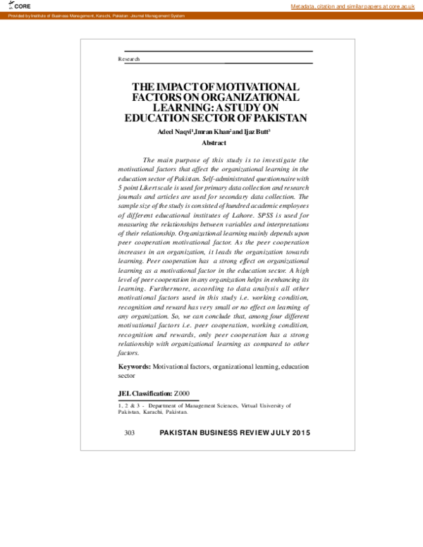 (PDF) The Impact of Motivational Factors on Organizational Learning: A ...