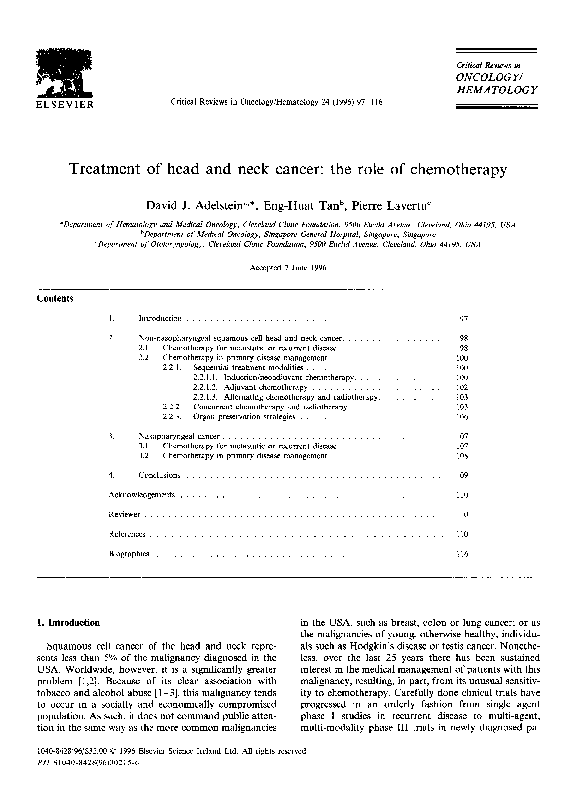 (PDF) Treatment of head and neck cancer: the role of chemotherapy