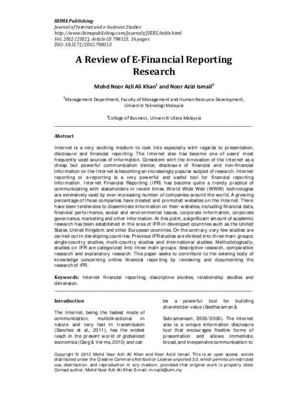(PDF) A Review of E-Financial Reporting Research