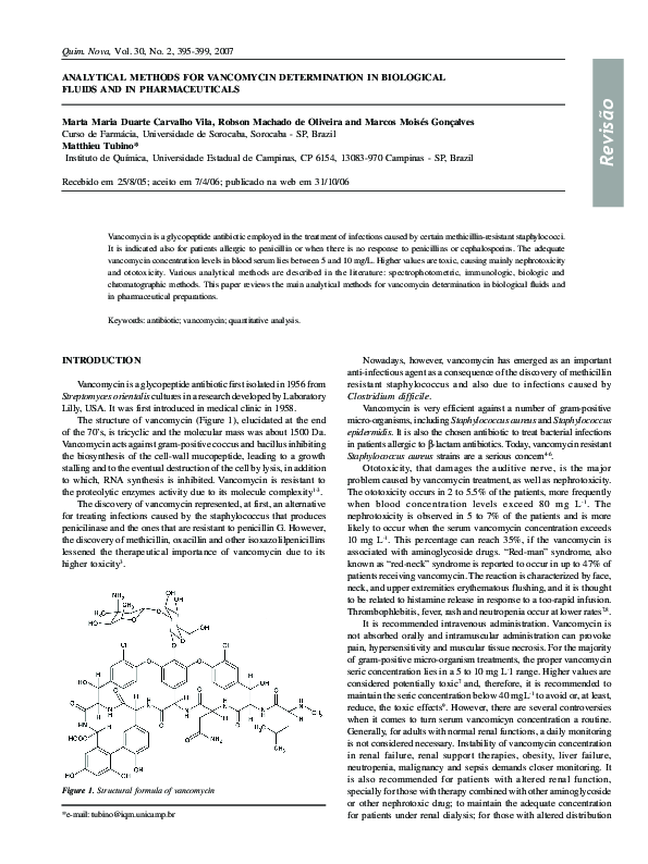 (PDF) Analytical methods for vancomycin determination in biological ...