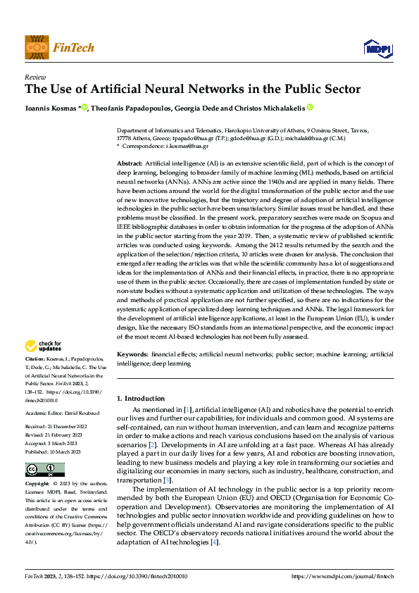 (PDF) The Use of Artificial Neural Networks in the Public Sector