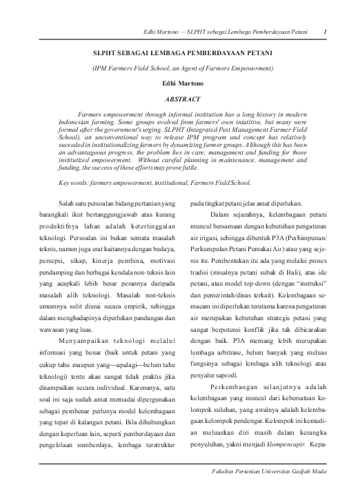 (PDF) SLPHT Sebagai Lembaga Pemberdayaan Petani (Ipm Farmers Field ...