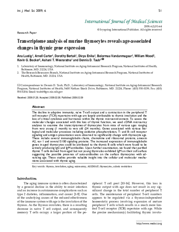 (PDF) Transcriptome analysis of murine thymocytes reveals age ...
