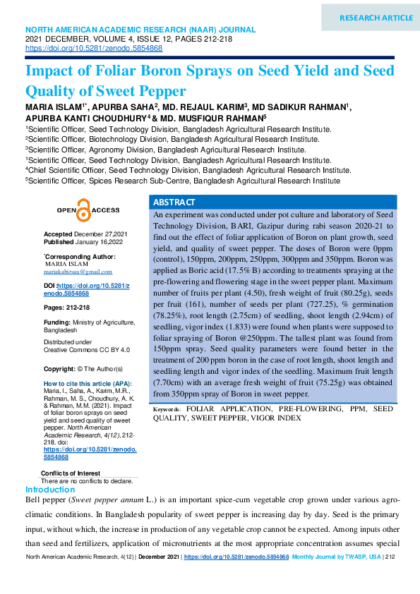 (PDF) Impact of Foliar Boron Sprays on Seed Yield and Seed Quality of ...