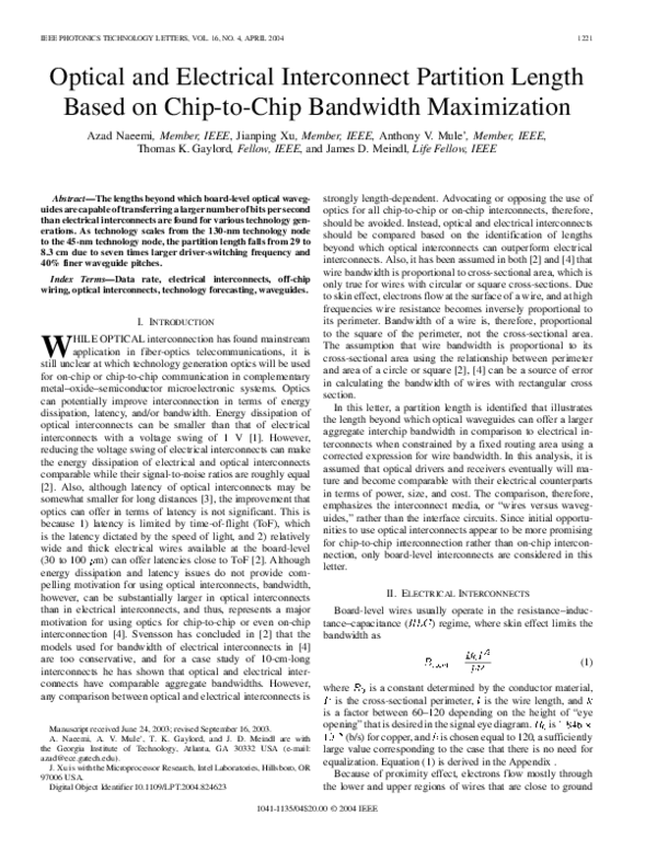 (PDF) Optical and Electrical Interconnect Partition Length Based on ...