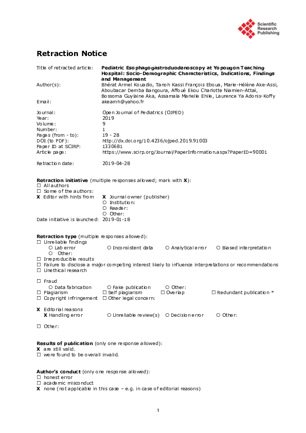 (PDF) Pediatric Esophagogastroduodenoscopy at Yopougon Teaching