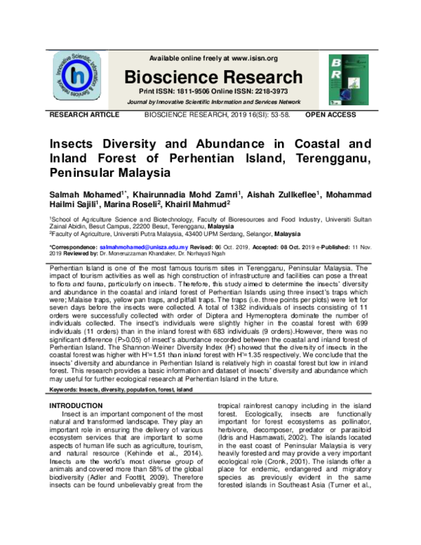 (PDF) Insects Diversity and Abundance in Coastal and Inland Forest of ...