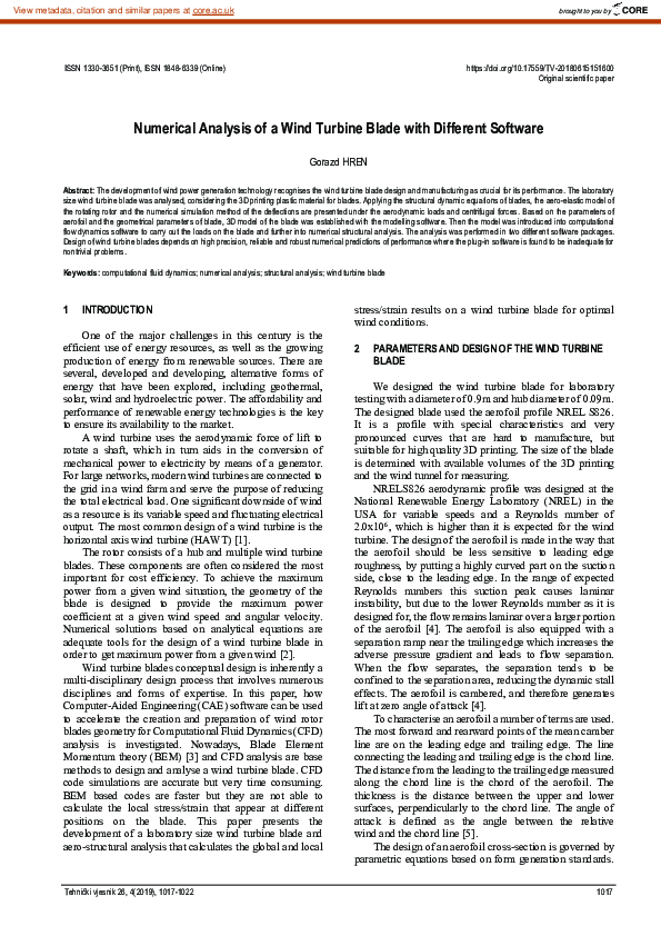 (PDF) Numerical Analysis of a Wind Turbine Blade with Different Software
