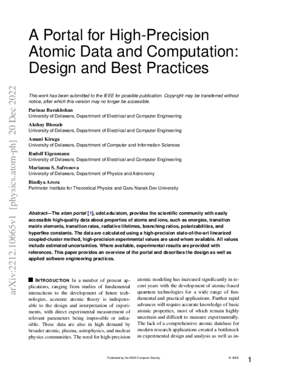 (PDF) A Portal for High-Precision Atomic Data and Computation: Design ...