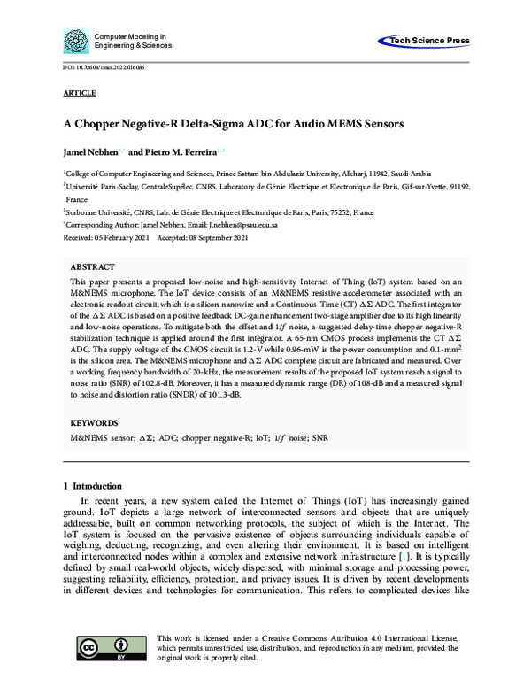 (PDF) A Chopper Negative-R Delta-Sigma ADC for Audio MEMS Sensors
